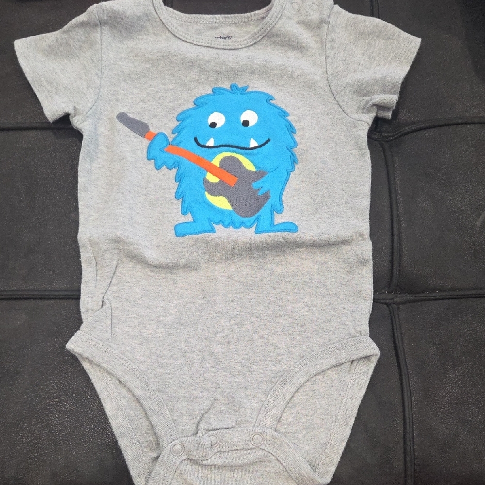 Carter's Gray Bodysuit with Blue Monster and Guitar